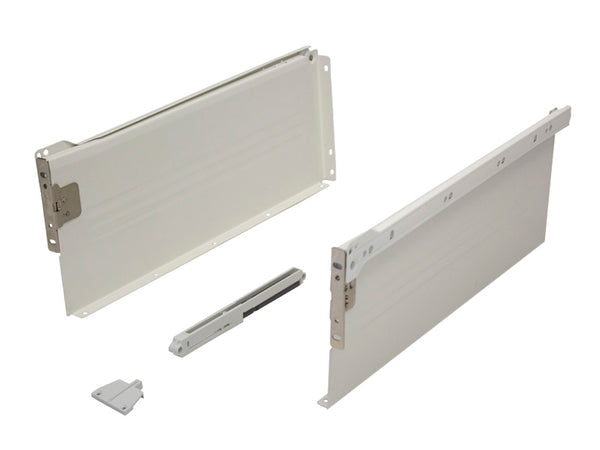 Metal Drawer Side Pack 25kg H150mm x L350mm Ext 75% White Complete With Soft Close Damper