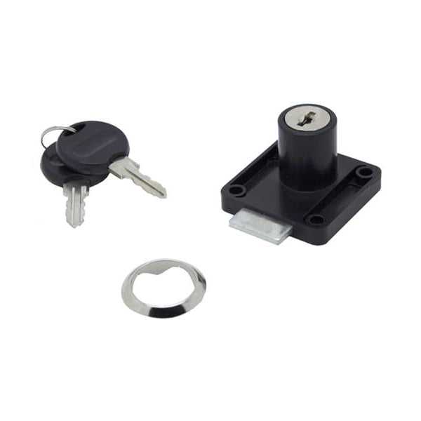 Plastic Black Drawer Lock and Keys Set - 22mm Barrel Length