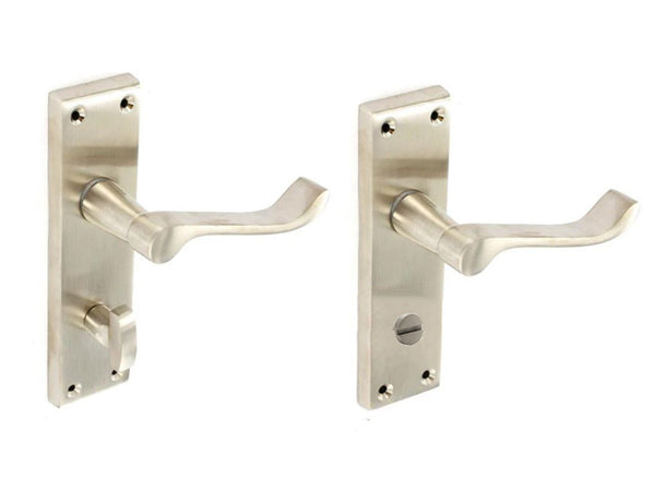 Securit Scroll Lever Lock Bathroom Door Handle With Square Backplate - Brushed Nickel Plated