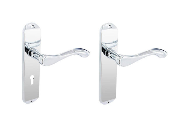 Securit Scroll Lever Lock Door Handle With Backplate - Chrome Plated | Eurofit Direct