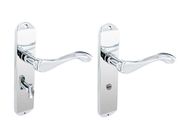 Securit Scroll Lever Lock Bathroom Door Handle With Backplate - Chrome Plated