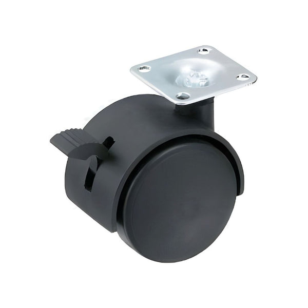 Hooded Twin Wheel 52mm Braked 35kg Castor - Matt Black - Eurofit Direct