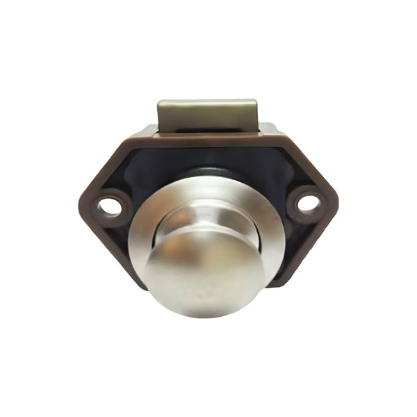 Mini Push Button Pearl Nickel Door Catch - Brown Body