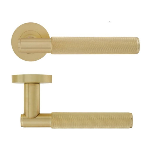 Knurled Lever on Rose Handle - Satin Brass