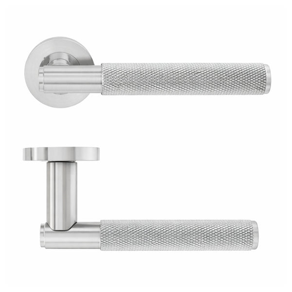 Knurled Lever on Rose Door Handle 139mm Satin Nickel