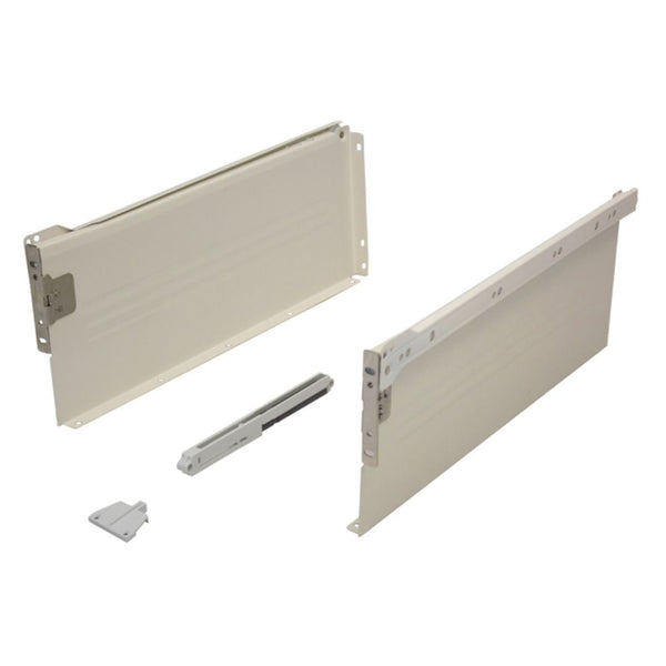 Metal Drawer Side Pack 400mm - 25kg - 75% Extension - Cream - Soft Close Damper Included