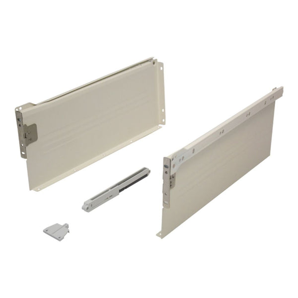 Metal Drawer Side Pack 400mm - 25kg - 75% Extension - Cream - Soft Close Damper Included