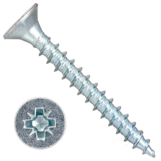 4mm x 25mm (8 x1") Double Countersunk Pozi Chipboard Screws in Zinc - Pack of 200