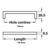 D Pull Handle 136.5mm Length - Matt Chrome