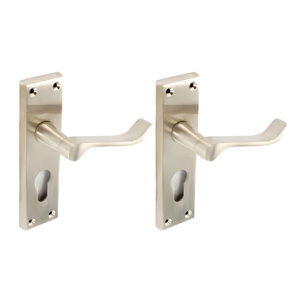 Securit Scroll Lever Euro Lock Handle With Backplate 155mm Brushed Nickel Plated - Eurofit Direct