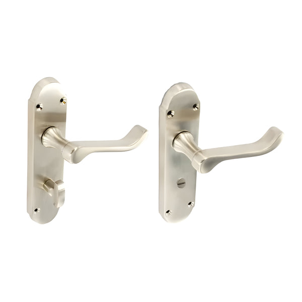 Securit Scroll Lever Lock Handle With Shaped Backplate 170mm Brushed Nickel Plated - Eurofit Direct