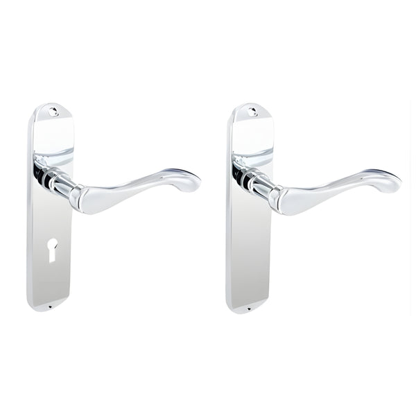 Securit Scroll Lever Lock Door Handle With Backplate 175mm Chrome Plated
