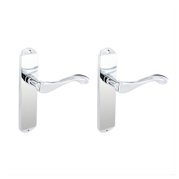 Securit Scroll Lever Latch Door Handle With Backplate 175mm Chrome Plated - Eurofit Direct