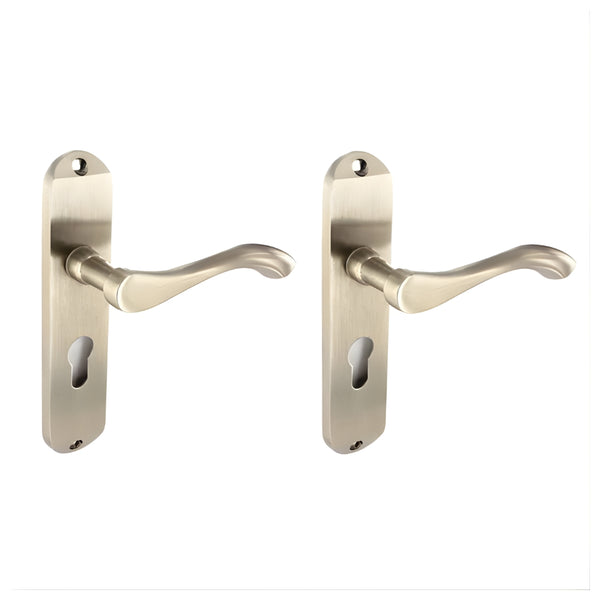 Securit Scroll Lever Euro Lock Door Handle With Backplate 175mm Nickel Plated