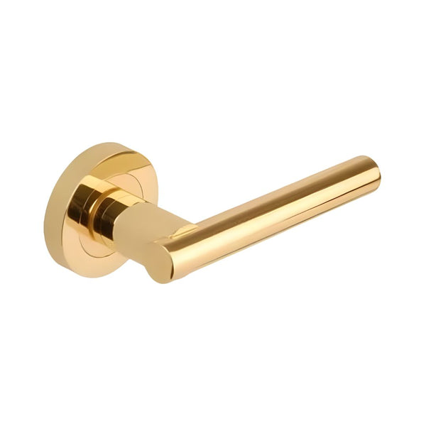Sultan Lever On Round Screw Rose Door Handle 136mm Polished Brass