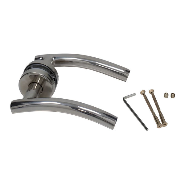 Securit Arc Style Door Latch Handle With Rose 50mm Polished Stainless Steel