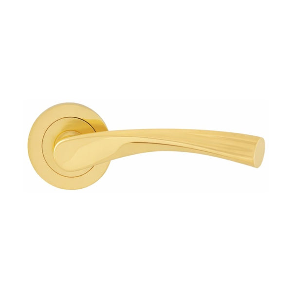 Monza Lever On Rose Door Handle 122mm Satin Brass