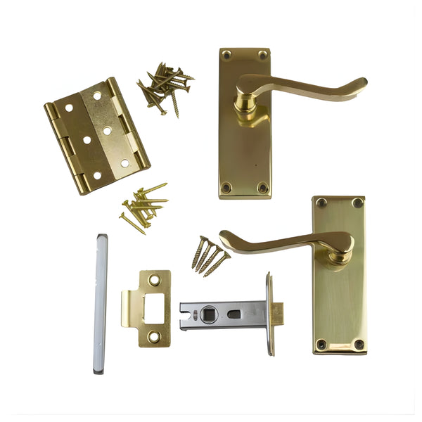 Securit Internal Latch Door Handles With Backplates Pack Polished Brass Plated