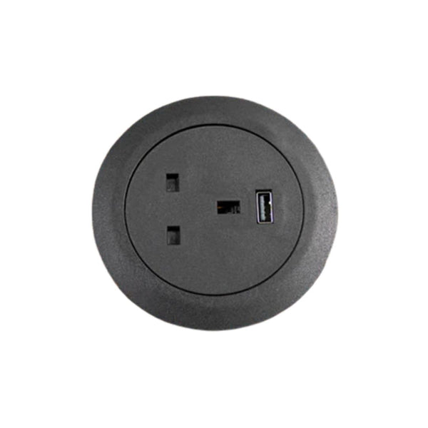 Black Desktop Power Grommet - 60mm / 80mm Dia