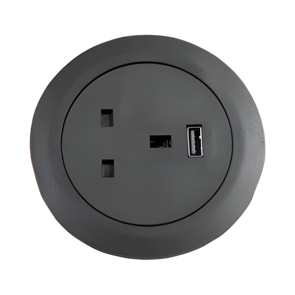 Round Desktop 60mm / 80mm Power Grommet - Black - Eurofit Direct