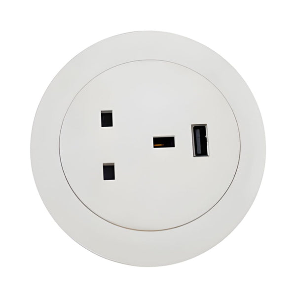 White Desktop 60mm / 80mm Power Grommet - White - Eurofit Direct