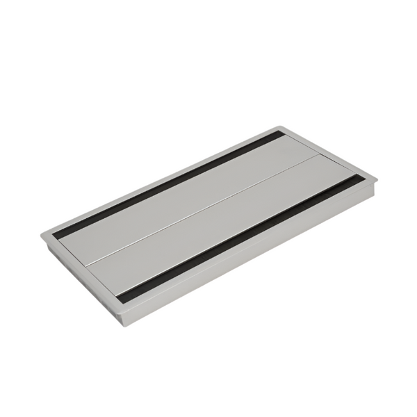 Double Exit Soft Close Cable Tidy Grommet 398mm x 214mm x 25mm  - Silver