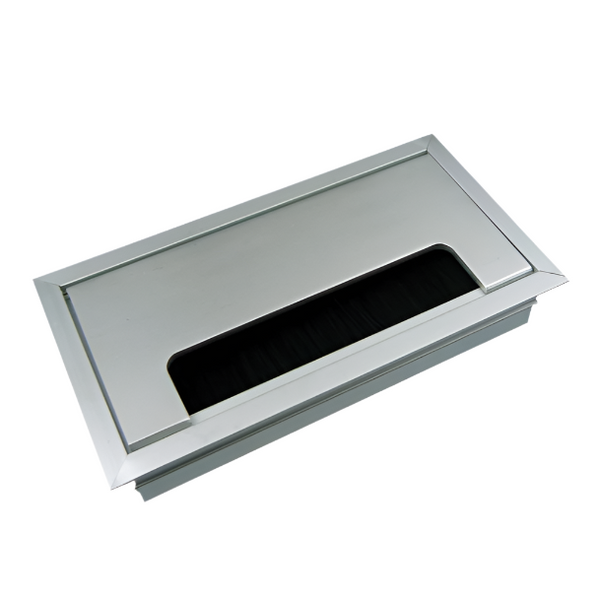 Desk Cable Tidy Grommet Hinged Flap - L80 x W150 x D28mm - Alloy