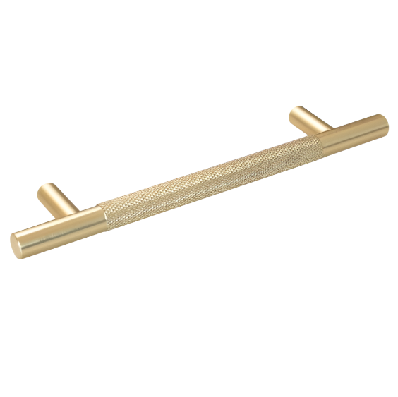 Cabinet Pull T Bar Handle H/C 128mm Knurled Satin Brass