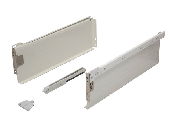 Metal Drawer Side Pack 25kg H85mm x L350mm Ext 75% White Complete With Soft Close Damper