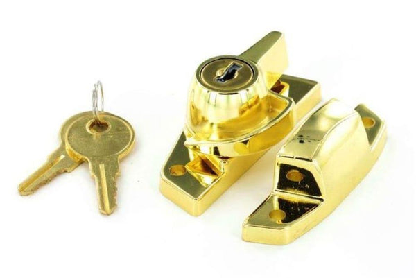 Securit - Sash Window Fastener With Lock - Brass Plated | Eurofit Direct