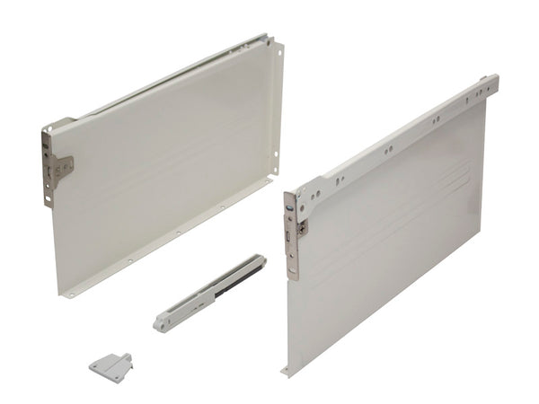 Metal Drawer Side Pack 25kg H200mm x L400mm Ext 75% White Complete With Soft Close Damper