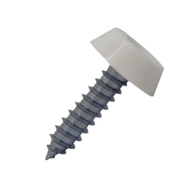 Self Tapping Screws White (x100) - Number Plate Material Self Tapping Screws White (x100) - Number Plate Material