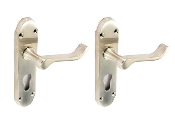 Securit Scroll Lever Euro Handle With Shaped Backplate - B/Nickel Plated