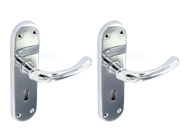 Securit Lever Lock Door Handle With Backplate - Chrome Plated