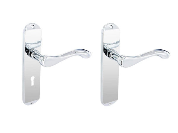 Securit Scroll Lever Lock Door Handle With Backplate - Chrome Plated | Eurofit Direct