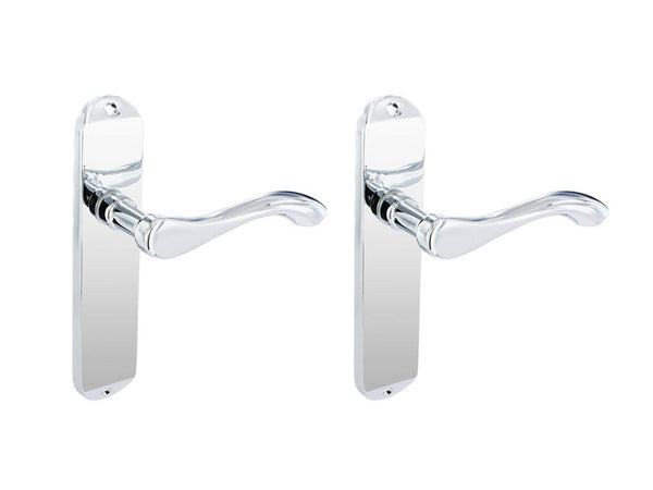 Securit Scroll Lever Latch Door Handle With Backplate - Chrome Plated | Eurofit Direct