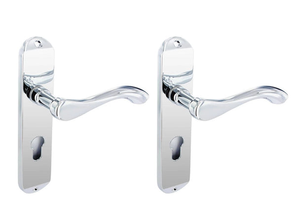 Securit Scroll Lever Euro Lock Door Handle With Backplate - Chrome Plated | Eurofit Direct