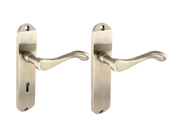 Securit Scroll Lever Lock Door Handle With Backplate - Nickel Plated | Eurofit Direct