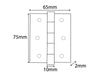 Butt Hinge H75 x W65 x T2mm - Polished Brass CE Graded