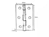 Butt Hinge H75 x W50 x T1.5mm Brass Plated Steel