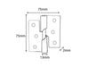 Rising Butt Hinge H75 x W75 x T2mm Left Handed Brass Plated Steel
