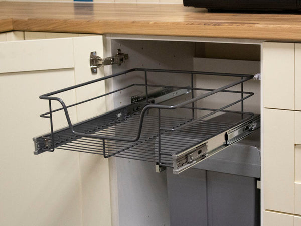 Kitchen Pull Out Soft Close Wire Basket in Dark Grey (for 400mm Drawer Carcasses)