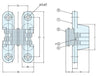 Concealed Hinge 45 x 13mm Satin Chrome (Min Door Thickness: 19mm)